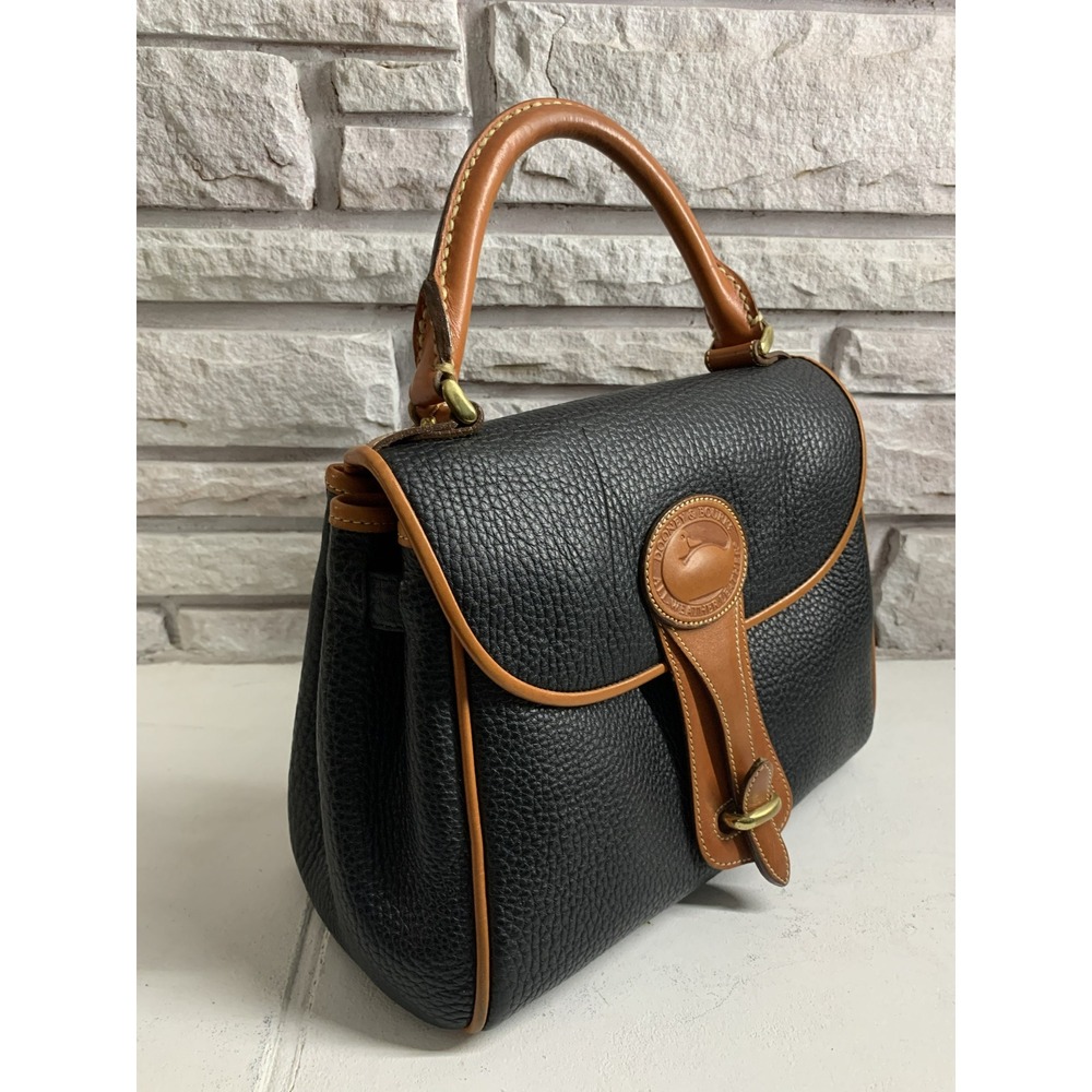 Dooney & Bourke All Weather Leather Vintage Top Handle Bag Black British Tan - Picture 2 of 15